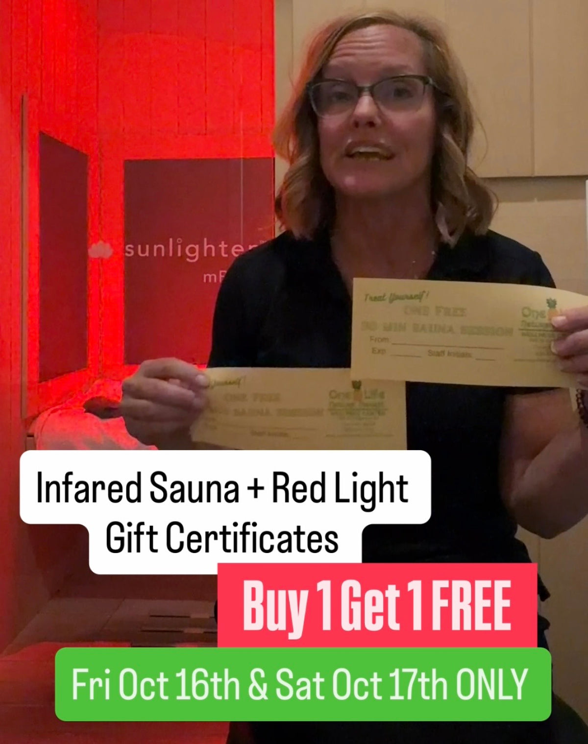 Buy 1 Get 1 FREE 20 Minute Infared Sauna + Red Light Gift Certificates
