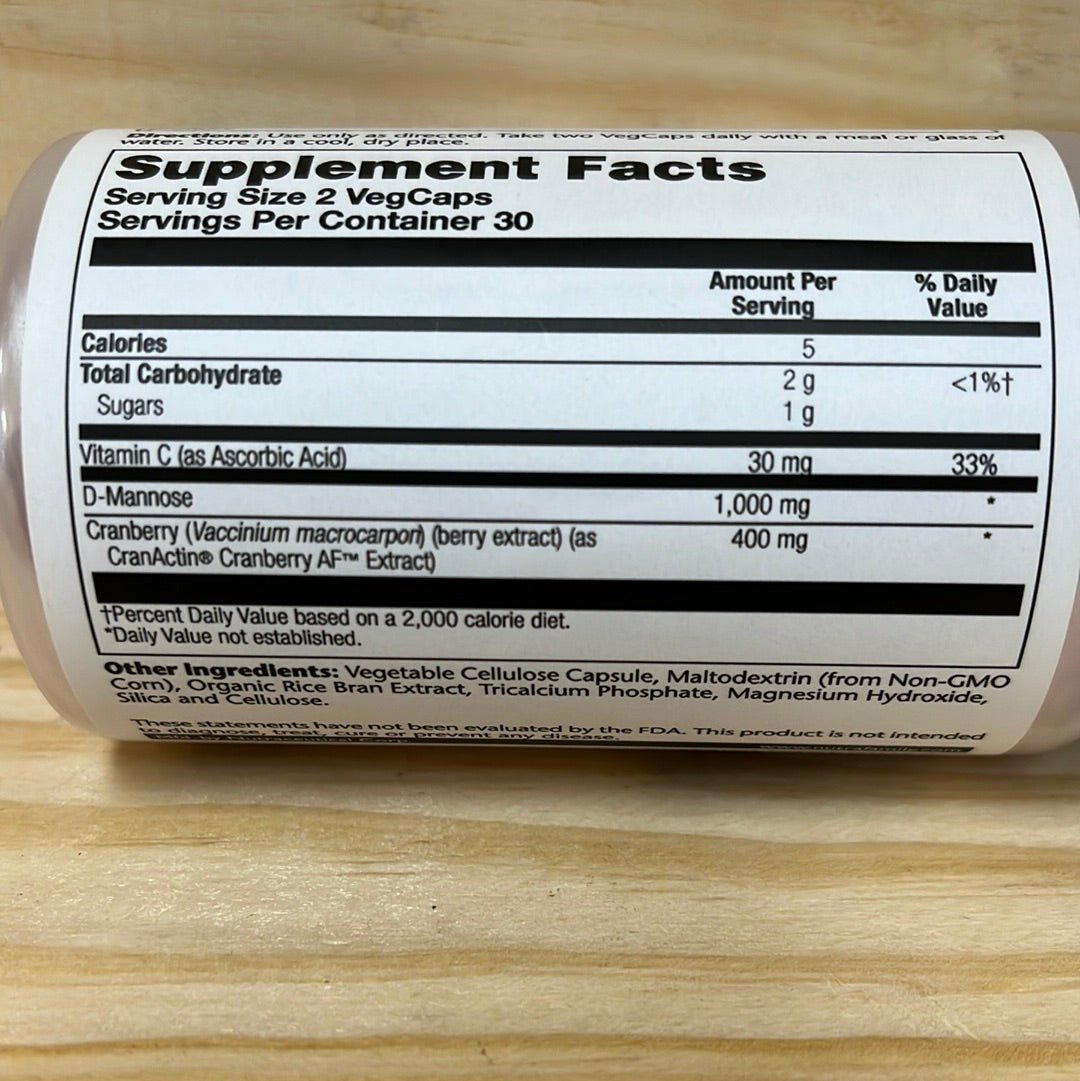 D-Mannose with Cran Actin Natural Urinary Tract Support - One Life Natural Market NC