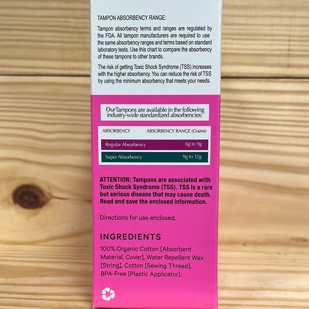Organic 100% Cotton Regular Tampons - One Life Natural Market NC