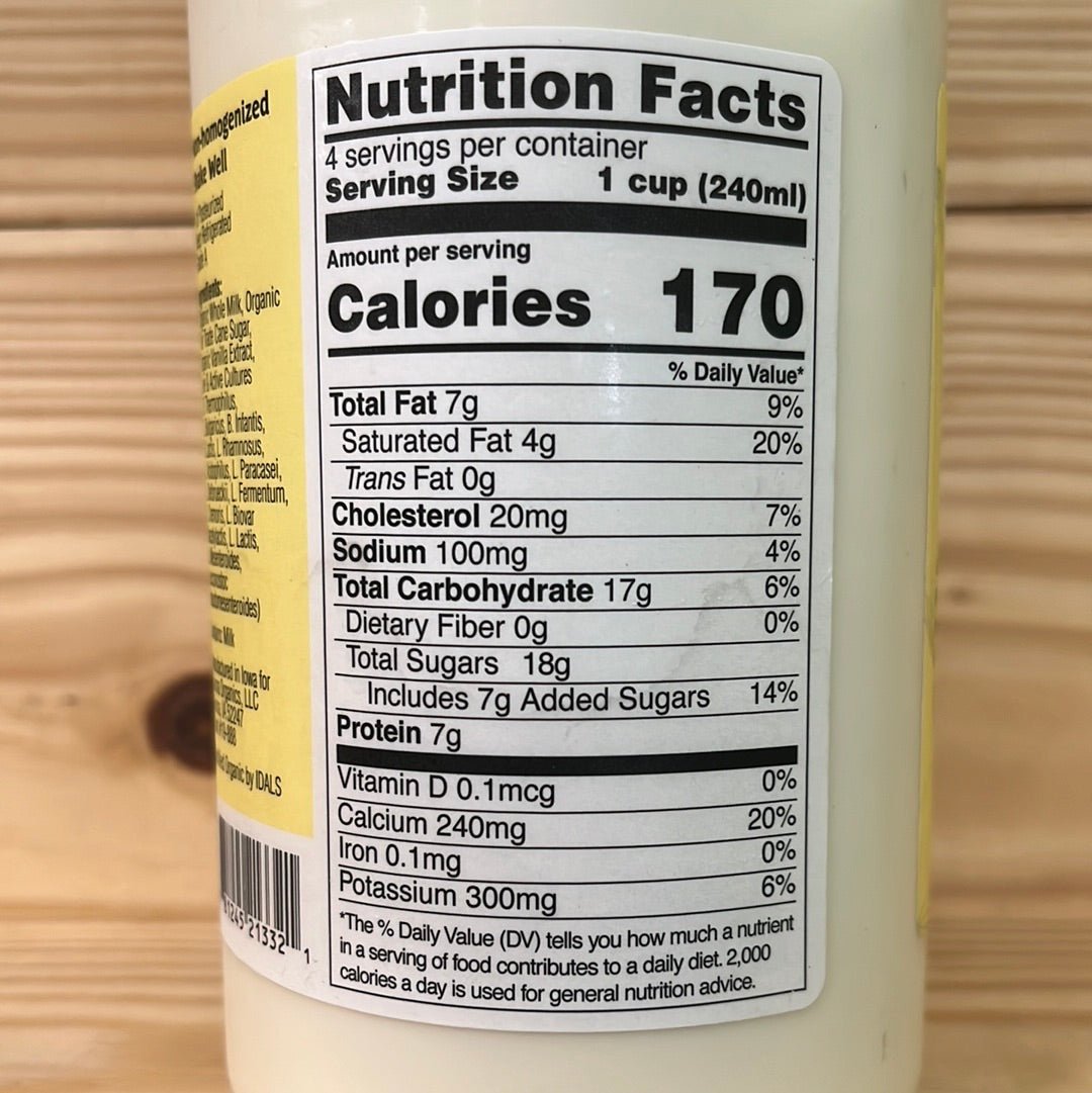 Organic Grass Fed Non-homogenized Whole Milk Vanilla Kefir - One Life Natural Market NC