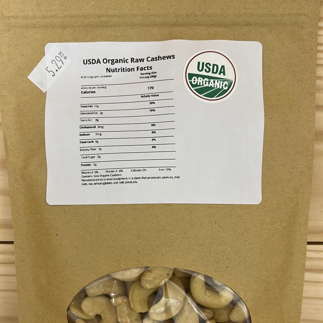 USDA Organic Raw Whole Cashews Unsalted Bulk Packaging 8oz - One Life Natural Market NC